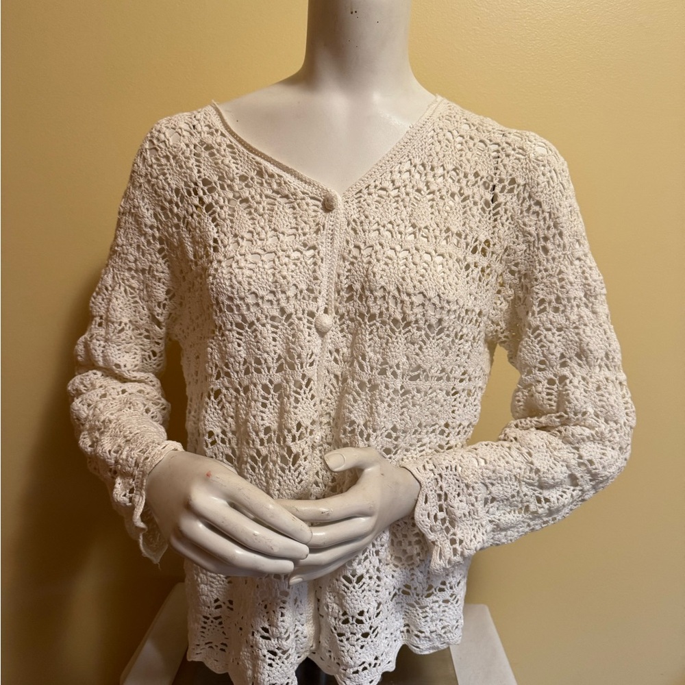 Women's Cream Crochet Sweater
